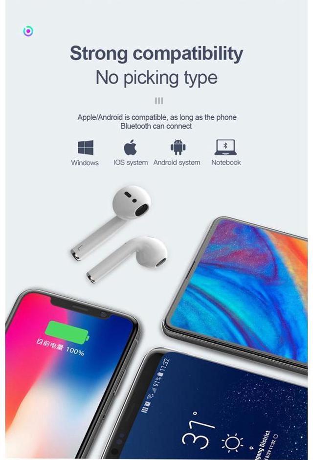 Alt view image 6 of 7 - Wireless Bluetooth Earbuds Werleo True TWS Wireless Headset Headphone Touch Control Binaural Earphones Hi-Fi Sound Mini Earphone with Charger Base for iPad Air iPod iPhone Android White