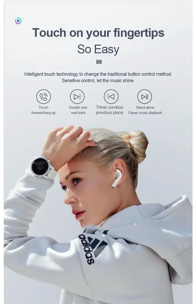 Alt view image 3 of 7 - Wireless Bluetooth Earbuds Werleo True TWS Wireless Headset Headphone Touch Control Binaural Earphones Hi-Fi Sound Mini Earphone with Charger Base for iPad Air iPod iPhone Android White