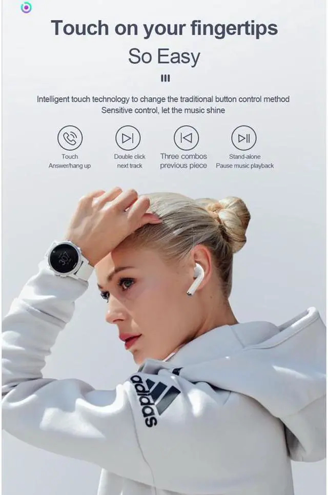 Alt view image 6 of 7 - Wireless Bluetooth Earbuds Werleo True TWS Wireless Headset Headphone Touch Control Binaural Earphones Hi-Fi Sound Mini Earphone with Charger Base for iPad Air iPod iPhone Android White