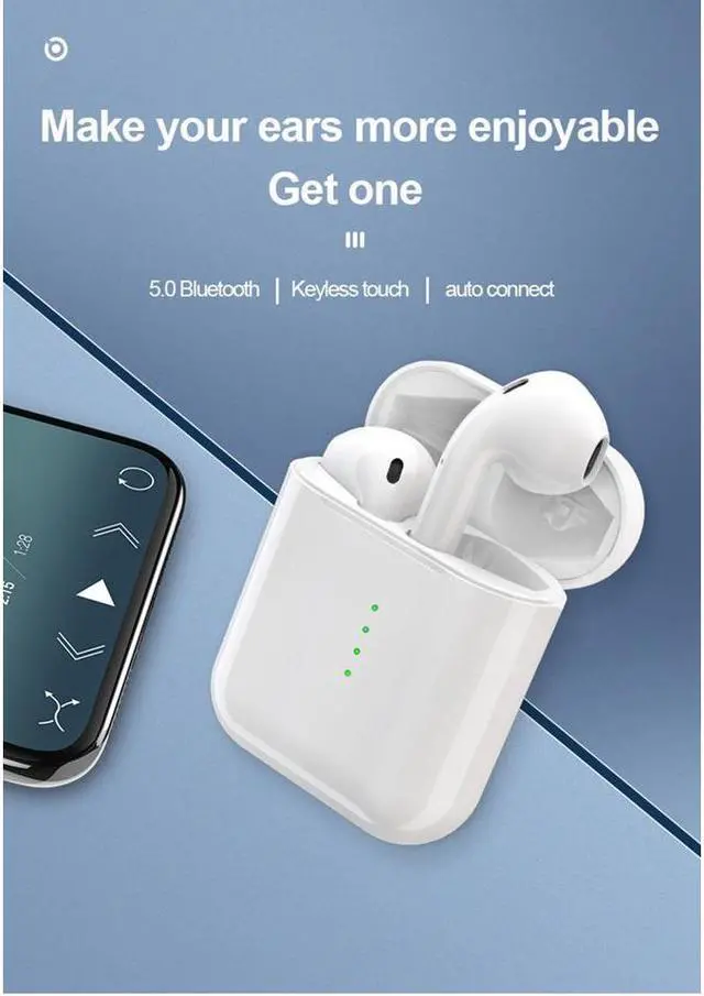 Alt view image 5 of 7 - Wireless Bluetooth Earbuds Werleo True TWS Wireless Headset Headphone Touch Control Binaural Earphones Hi-Fi Sound Mini Earphone with Charger Base for iPad Air iPod iPhone Android White