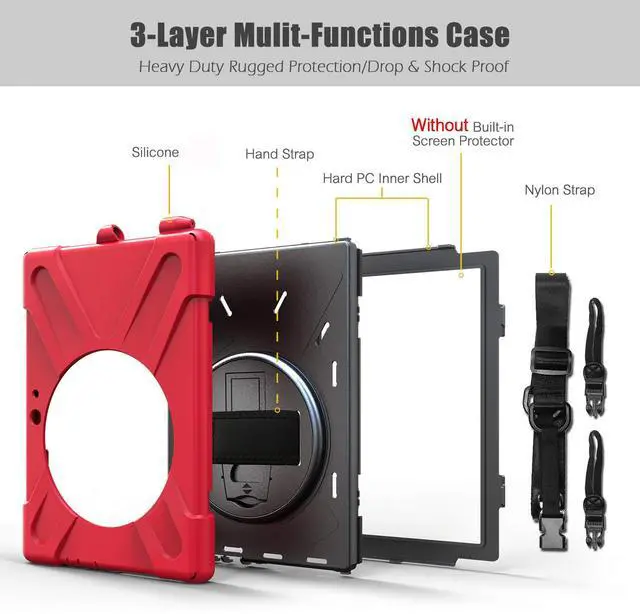 Alt view image 6 of 7 - Microsoft Surface Go Case Heavy Duty Rugged Case Cover with Pen Holder 360 Degree Rotating Hand Strap Kickstand + Shoulder Strap for Surface Go 10 Inch 2018 Not Compatible Type Cover Keyboard