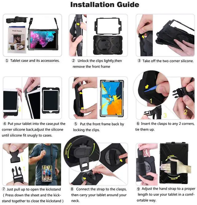 Alt view image 7 of 7 - Microsoft Surface Go Case Heavy Duty Rugged Case Cover with Pen Holder 360 Degree Rotating Hand Strap Kickstand + Shoulder Strap for Surface Go 10 Inch 2018 Not Compatible Type Cover Keyboard