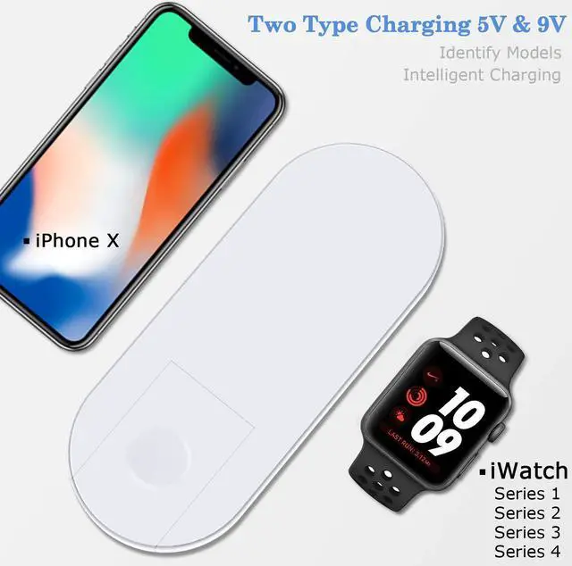 Alt view image 4 of 7 - WERLEO Wireless Charger for Apple Watch 2-in-1 Charging Pad Stand Compatible with for Apple iPhone Xs XS Max XR X 8 Plus Apple Watch Series 3 2 1