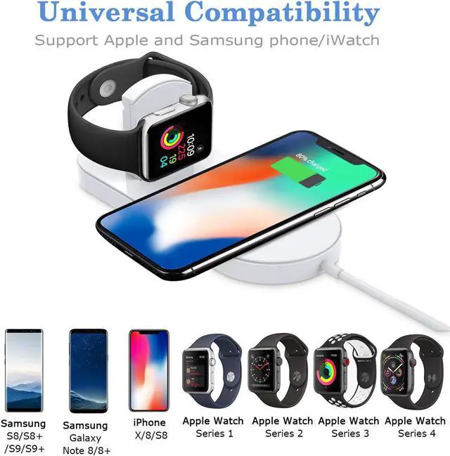 Alt view image 2 of 7 - WERLEO Wireless Charger for Apple Watch 2-in-1 Charging Pad Stand Compatible with for Apple iPhone Xs XS Max XR X 8 Plus Apple Watch Series 3 2 1