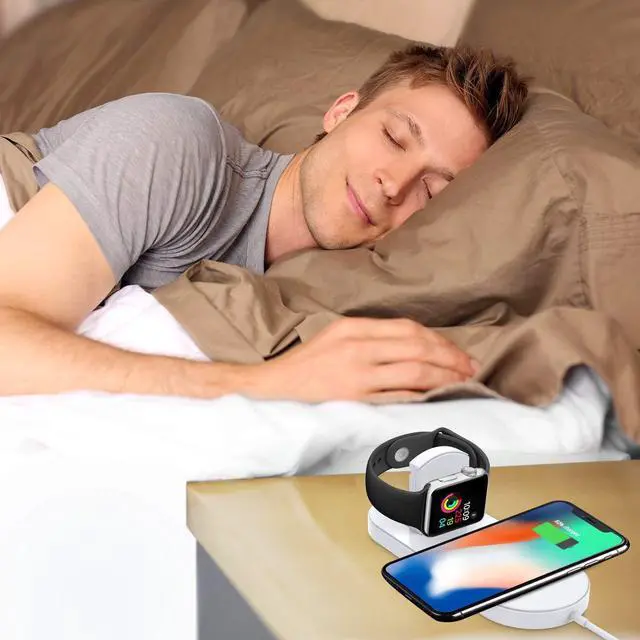 Alt view image 6 of 7 - WERLEO Wireless Charger for Apple Watch 2-in-1 Charging Pad Stand Compatible with for Apple iPhone Xs XS Max XR X 8 Plus Apple Watch Series 3 2 1