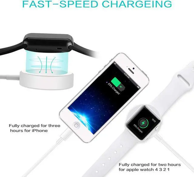 Alt view image 3 of 7 - Updated Version Watch Charger Magnetic Cable for iWatch 5 4 3 2 1 2-in-1 Wireless Charging Cable Compatible with Apple Watch Series 5 4 3 2 1 and iPhone 11 Pro 11 Pro Max XR XS XS Max X 8 7 6