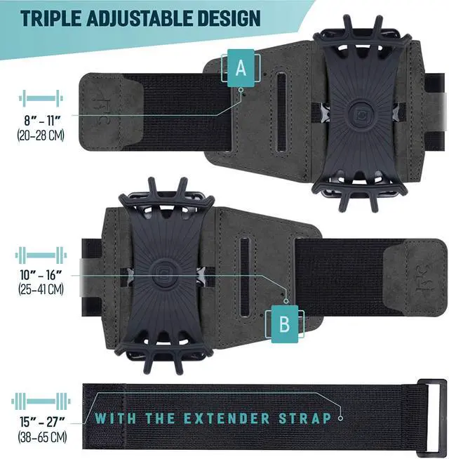 Alt view image 3 of 7 - Premium Sports Running Armband for iPhone X XR XS Max 8 Plus 7 Plus 6, Samsung Galaxy A8 S9 S8 S6 Edge, LG, HTC, Pixel; 180° Rotatable Universal Cellphone Holder + Free Extender Strap