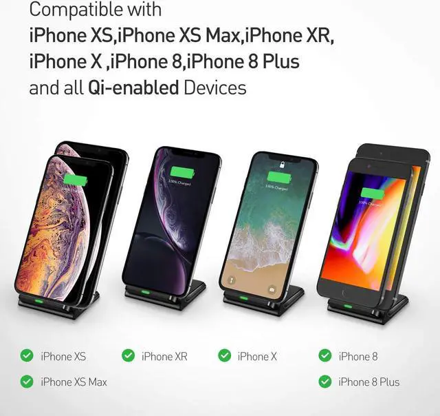 Alt view image 2 of 7 - Werleo Qi Wireless Charger 10W Fast Wireless Charger for Samsung Galaxy S10 S10+ S10E S9 Note 9 Qi Certified Compatible iPhone Xs Max Xs XR X 8 8 Plus 5W for All Qi-Enabled Phones - No AC Adpater