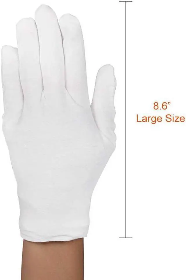 Alt view image 2 of 7 - Werleo 20 Pairs 8.6'' Large White Cotton Gloves Thicker and Resuable Soft Works Glove for Cosmetic Moisturizing Eczema Hand Spa and Coin Jewelry Silver Inspection