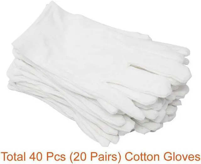Alt view image 3 of 7 - Werleo 20 Pairs 8.6'' Large White Cotton Gloves Thicker and Resuable Soft Works Glove for Cosmetic Moisturizing Eczema Hand Spa and Coin Jewelry Silver Inspection