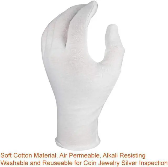 Alt view image 4 of 7 - Werleo 20 Pairs 8.6'' Large White Cotton Gloves Thicker and Resuable Soft Works Glove for Cosmetic Moisturizing Eczema Hand Spa and Coin Jewelry Silver Inspection