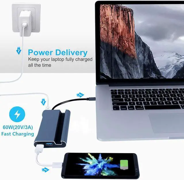 Alt view image 6 of 7 - USB C Hub to HDMI Adapter Werleo 7 in 1 Type C Multiport Adapter with 4K HDMI 1000Mbps Ethernet VGA 3×USB 3.0 Type C Charging Port for MacBook Pro Samsung S8 S9 Disk Keyboard