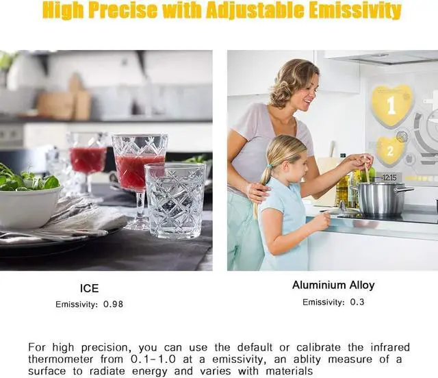 Alt view image 5 of 7 - Infrared Thermometer Non-Contact Digital Laser IR Temperature Gun for Kitchen Meat Food Cooking BBQ Automotive Industrial Thermostat with Flashlight HD Backlight LCD Temp Display
