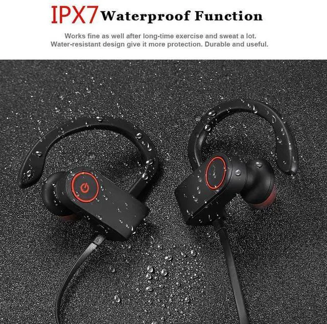 Alt view image 2 of 7 - Werleo Bluetooth Headphones Wireless Sports Earphones with Mic IPX7 Waterproof HD Stereo Sweatproof Earbuds for Gym Running 7-9 Hrs Playback Noise Cancelling Headsets - Black