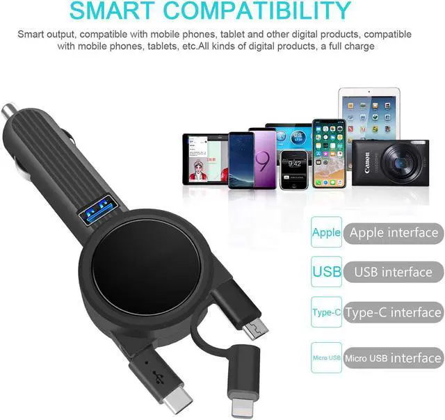 Alt view image 5 of 7 - WERLEO Car Charger with 2.3ft Dual Retractable Cable Multi 3 in 1 Adapter Compatible Samsung Galaxy S9 S8 Note 8 LG V30 G5 Google Pixel XL iPhone Xs Max XR X 8 7 6 Plus,Android Devices & 1 USB Port