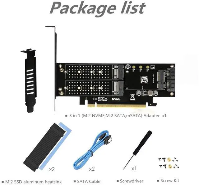 Alt view image 7 of 7 - 3 in 1 M.2 and mSATA SSD Adapter Card for M.2 NVME to PCIE Adapter M.2 SATA SSD to SATA III Adapter mSATA to SATA Adapter (with 2 Aluminum Heatsink)