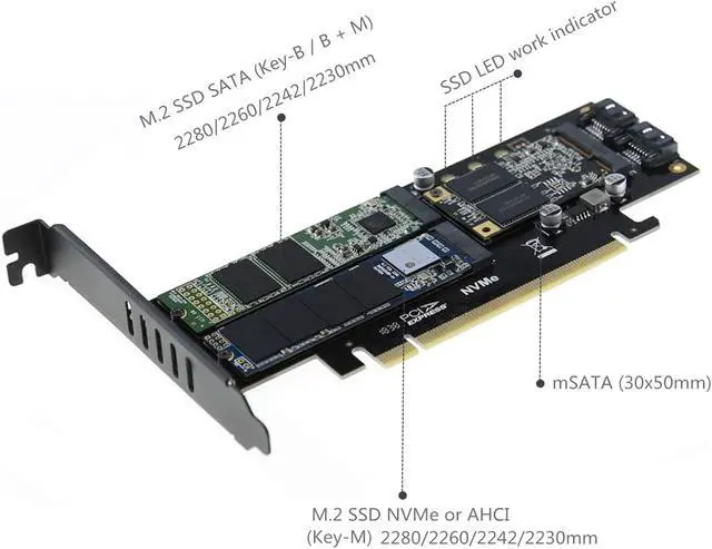 Alt view image 2 of 7 - 3 in 1 M.2 and mSATA SSD Adapter Card for M.2 NVME to PCIE Adapter M.2 SATA SSD to SATA III Adapter mSATA to SATA Adapter (with 2 Aluminum Heatsink)