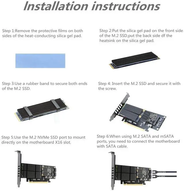 Alt view image 6 of 7 - 3 in 1 M.2 and mSATA SSD Adapter Card for M.2 NVME to PCIE Adapter M.2 SATA SSD to SATA III Adapter mSATA to SATA Adapter (with 2 Aluminum Heatsink)