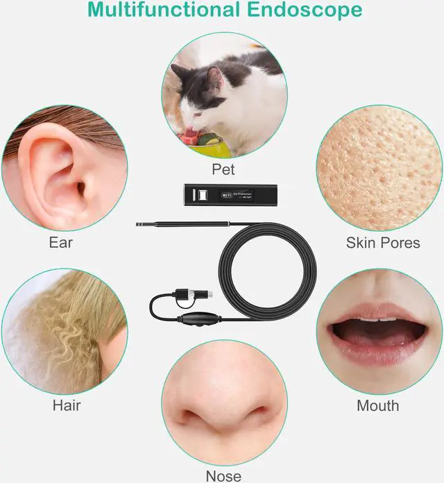 Alt view image 4 of 7 - Ear Otoscope Werleo Black 16 Wireless Ear Camera 1.3 Megapixels WiFi Ear Scope USB Ear Cleaning Endoscope Digital Inspection Otoscope with 6 Adjustable LEDs for iOS and Android Dvices Windows