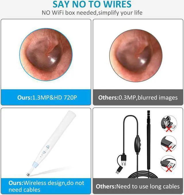 Alt view image 2 of 7 - Wireless Otoscope Werleo 1080P WiFi Ear Scope Camera with 6 LED Lights Digital Ear Wax Remover Tools for Android & iOS Smartphone Tablet