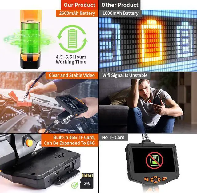 Alt view image 4 of 7 - Industrial Endoscope Werleo 1080P Full HD 4.3 inch LCD Digital Inspection Camera with 5M Semi-Rigid Tube 2600mAh Battery 32GB Memory DVR Waterproof Borescope Snake Camera