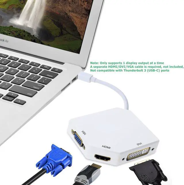 Alt view image 6 of 7 - Multi-Function Thunderbolt Mini DisplayPort DP To HDMI VGA DVI Cable Converter Adapter For MacBook Suface Pro Air