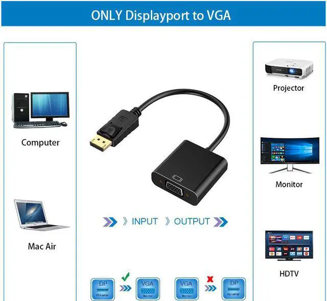 Alt view image 2 of 7 - DisplayPort to VGA Adapter 1080P Converter WERLEO Display Port DP to VGA Adapter Male to Female Connector Compatible with Computer Desktop Laptop PC Monitor Projector HDTV - Black