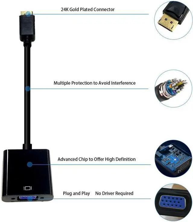 Alt view image 3 of 7 - DisplayPort to VGA Adapter 1080P Converter WERLEO Display Port DP to VGA Adapter Male to Female Connector Compatible with Computer Desktop Laptop PC Monitor Projector HDTV - Black