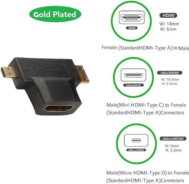 Alt view image 2 of 7 - 2 Pack MiniHDMI and MicroHDMI to HDMI Adapter 2in1 1080P Full HD WERLEO HDMI ( Type-C Type-D ) to HDMI ( Type-A ) Male to Female Converter Gold Plated