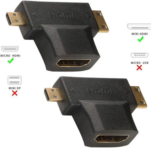 Alt view image 4 of 7 - 2 Pack MiniHDMI and MicroHDMI to HDMI Adapter 2in1 1080P Full HD WERLEO HDMI ( Type-C Type-D ) to HDMI ( Type-A ) Male to Female Converter Gold Plated