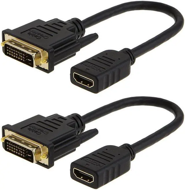 Main image of HDMI to DVI Cable Werleo 2-Pack 0.5 Feet Bi-Direction HDMI Female to DVI (24+1) Male Adapter Support 1080P Full HD, 3D for Raspberry Pi Roku Xbox One 0.25M Black
