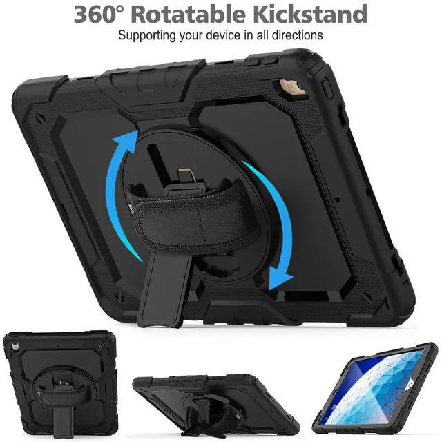 Alt view image 4 of 7 - iPad Air 3 Case iPad Pro 10.5 Case with [Hand Strap & Shoulder Strap] Pencil Holder 360 Rotating Stand Full Body Protection Case with Screen Protector for iPad Air 3 2019 / iPad Pro 10.5 2017 - Black