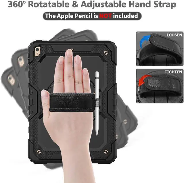 Alt view image 3 of 7 - iPad Air 3 Case iPad Pro 10.5 Case with [Hand Strap & Shoulder Strap] Pencil Holder 360 Rotating Stand Full Body Protection Case with Screen Protector for iPad Air 3 2019 / iPad Pro 10.5 2017 - Black