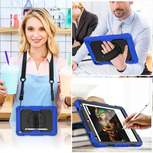 Alt view image 7 of 7 - iPad Air 3 Case iPad Pro 10.5 Case with [Hand Strap & Shoulder Strap] Pencil Holder 360 Rotating Stand Full Body Protection Case with Screen Protector for iPad Air 3 2019 / iPad Pro 10.5 2017 - Black