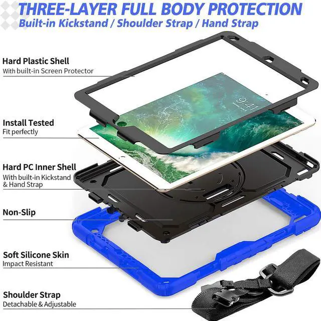 Alt view image 6 of 7 - iPad Air 3 Case iPad Pro 10.5 Case with [Hand Strap & Shoulder Strap] Pencil Holder 360 Rotating Stand Full Body Protection Case with Screen Protector for iPad Air 3 2019 / iPad Pro 10.5 2017 - Black