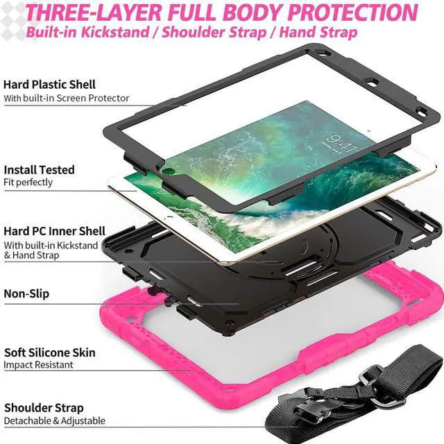 Alt view image 2 of 7 - iPad Air 3 Case iPad Pro 10.5 Case with [Hand Strap & Shoulder Strap] Pencil Holder 360 Rotating Stand Full Body Protection Case with Screen Protector for iPad Air 3 2019 / iPad Pro 10.5 2017 - Black