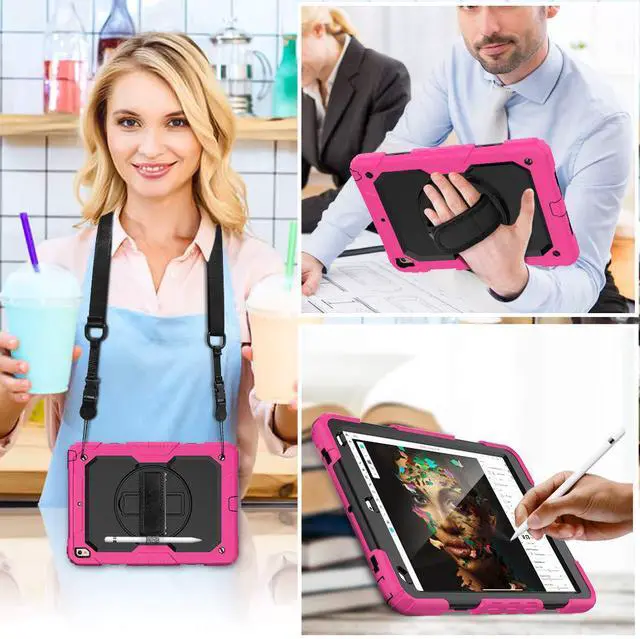 Alt view image 4 of 7 - iPad Air 3 Case iPad Pro 10.5 Case with [Hand Strap & Shoulder Strap] Pencil Holder 360 Rotating Stand Full Body Protection Case with Screen Protector for iPad Air 3 2019 / iPad Pro 10.5 2017 - Black