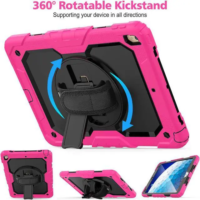 Alt view image 3 of 7 - iPad Air 3 Case iPad Pro 10.5 Case with [Hand Strap & Shoulder Strap] Pencil Holder 360 Rotating Stand Full Body Protection Case with Screen Protector for iPad Air 3 2019 / iPad Pro 10.5 2017 - Black
