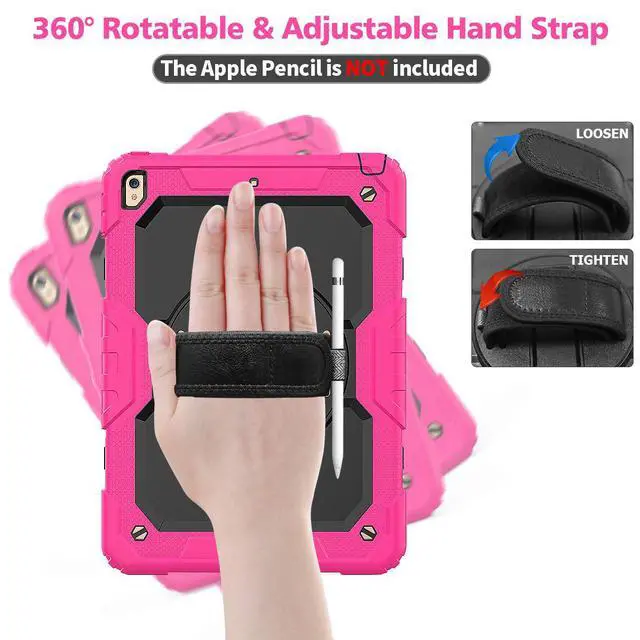 Alt view image 6 of 7 - iPad Air 3 Case iPad Pro 10.5 Case with [Hand Strap & Shoulder Strap] Pencil Holder 360 Rotating Stand Full Body Protection Case with Screen Protector for iPad Air 3 2019 / iPad Pro 10.5 2017 - Black