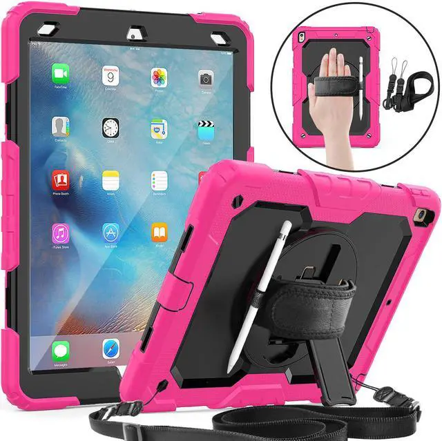 Main image of iPad Air 3 Case iPad Pro 10.5 Case with [Hand Strap & Shoulder Strap] Pencil Holder 360 Rotating Stand Full Body Protection Case with Screen Protector for iPad Air 3 2019 / iPad Pro 10.5 2017 - Black