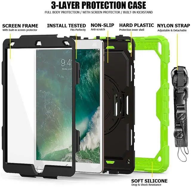 Alt view image 6 of 7 - iPad Air 3 Case iPad Pro 10.5 Case with [Hand Strap & Shoulder Strap] Pencil Holder 360 Rotating Stand Full Body Protection Case with Screen Protector for iPad Air 3 2019 / iPad Pro 10.5 2017 - Black