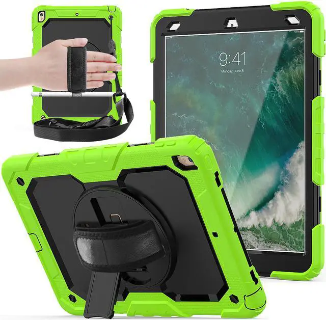 Main image of iPad Air 3 Case iPad Pro 10.5 Case with [Hand Strap & Shoulder Strap] Pencil Holder 360 Rotating Stand Full Body Protection Case with Screen Protector for iPad Air 3 2019 / iPad Pro 10.5 2017 - Black
