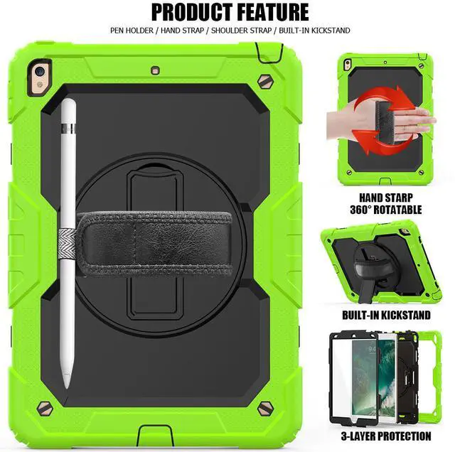 Alt view image 4 of 7 - iPad Air 3 Case iPad Pro 10.5 Case with [Hand Strap & Shoulder Strap] Pencil Holder 360 Rotating Stand Full Body Protection Case with Screen Protector for iPad Air 3 2019 / iPad Pro 10.5 2017 - Black
