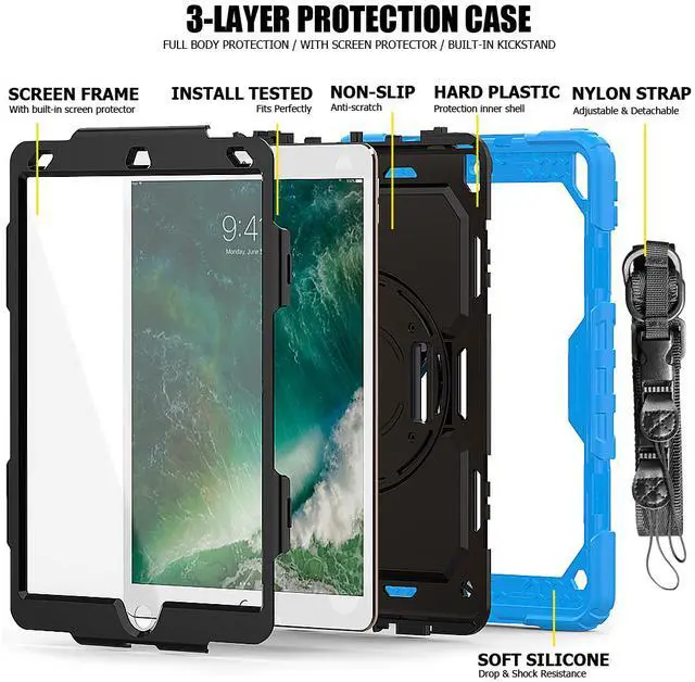 Alt view image 6 of 7 - iPad Air 3 Case iPad Pro 10.5 Case with [Hand Strap & Shoulder Strap] Pencil Holder 360 Rotating Stand Full Body Protection Case with Screen Protector for iPad Air 3 2019 / iPad Pro 10.5 2017 - Black