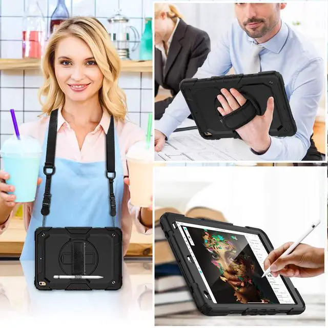 Alt view image 7 of 7 - iPad Air 3 Case iPad Pro 10.5 Case with [Hand Strap & Shoulder Strap] Pencil Holder 360 Rotating Stand Full Body Protection Case with Screen Protector for iPad Air 3 2019 / iPad Pro 10.5 2017 - Black