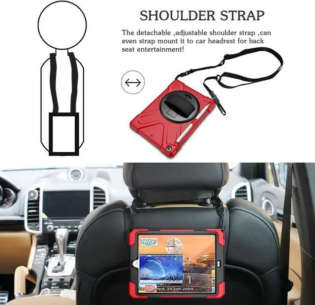 Alt view image 6 of 7 - Werleo Case for iPad 9.7 inch 2018 2017 with Pencil Holder Hybrid Shockproof Rugged Protective Cover with Kickstand Hand Strap and Shoulder Strap for iPad 9.7 Inch 6th 5th Gen 2018 2017 Tablet