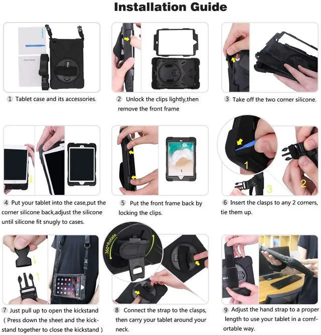 Alt view image 7 of 7 - Werleo Case for iPad 9.7 inch 2018 2017 with Pencil Holder Hybrid Shockproof Rugged Protective Cover with Kickstand Hand Strap and Shoulder Strap for iPad 9.7 Inch 6th 5th Gen 2018 2017 Tablet