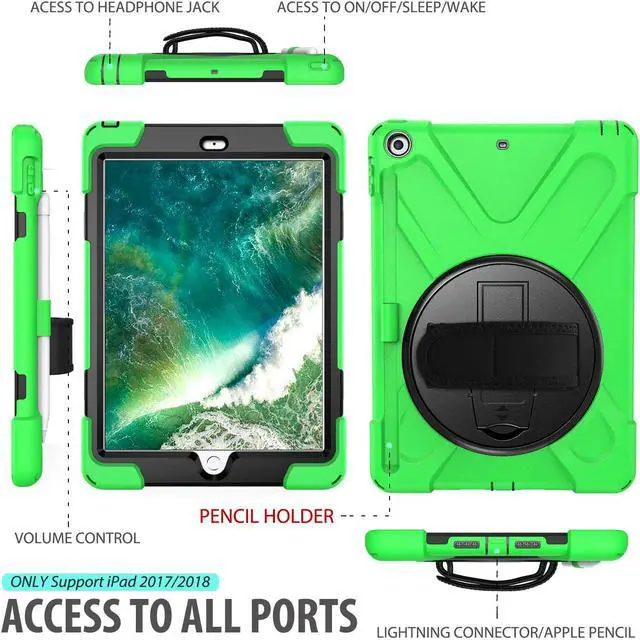 Alt view image 3 of 7 - Werleo Case for iPad 9.7 inch 2018 2017 with Pencil Holder Hybrid Shockproof Rugged Protective Cover with Kickstand Hand Strap and Shoulder Strap for iPad 9.7 Inch 6th 5th Gen 2018 2017 Tablet