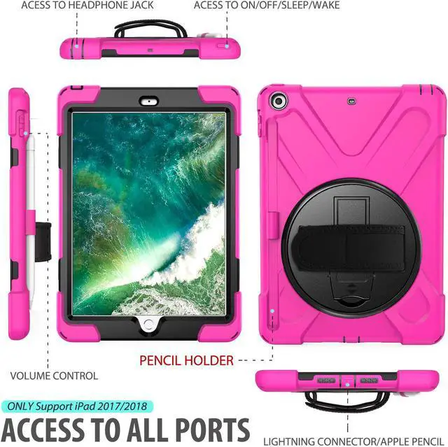 Alt view image 3 of 7 - Werleo Case for iPad 9.7 inch 2018 2017 with Pencil Holder Hybrid Shockproof Rugged Protective Cover with Kickstand Hand Strap and Shoulder Strap for iPad 9.7 Inch 6th 5th Gen 2018 2017 Tablet