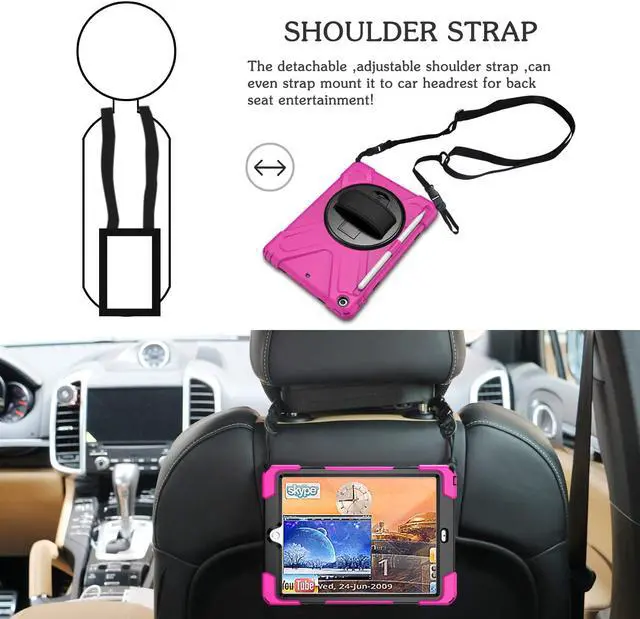Alt view image 6 of 7 - Werleo Case for iPad 9.7 inch 2018 2017 with Pencil Holder Hybrid Shockproof Rugged Protective Cover with Kickstand Hand Strap and Shoulder Strap for iPad 9.7 Inch 6th 5th Gen 2018 2017 Tablet